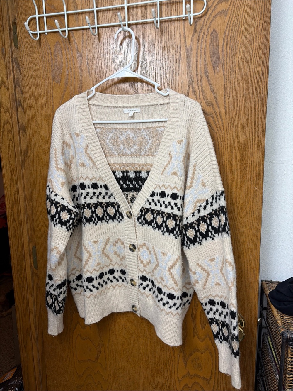 Maurices Cream Patterned Button-Front Cardigan Sweater